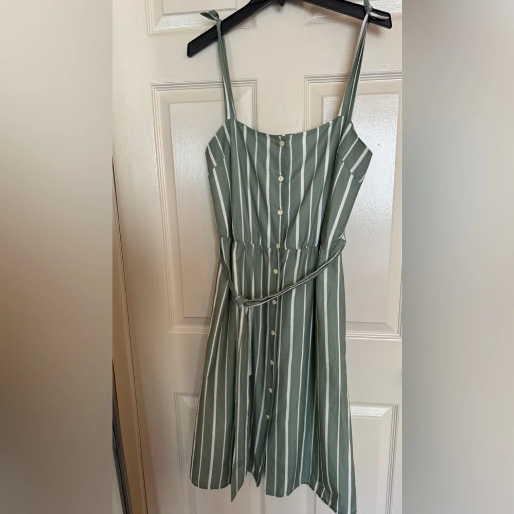 Amour Vert Elisette Midi Dress Small Green White Stripe Organic Cotton - Picture 2 of 5
